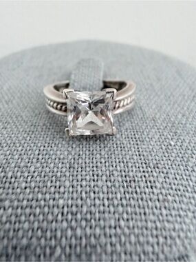 Sterling Silver Braid Ring with Square Radiant Cubic Zirconia CZ Stone Size 5.75